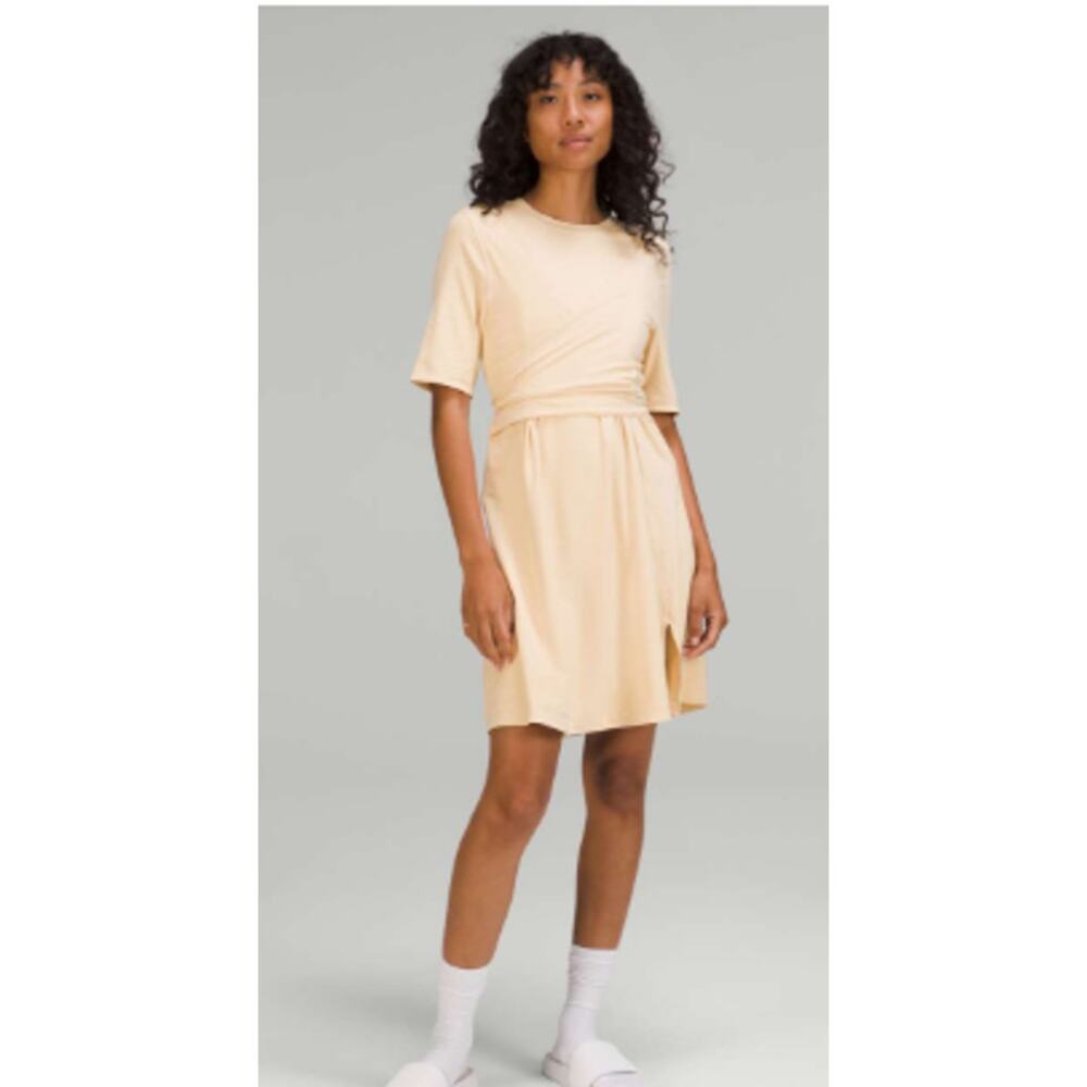 NEW Lululemon 2 Prosecco Yellow Cotton Wrap-Front T-Shirt Dress Pima Cotton